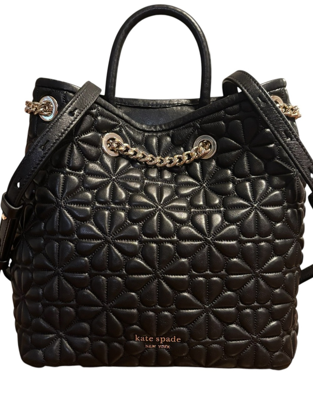 Kate Spade Bloom Medium Quilted Leather Backpack Black Drawstring Chain